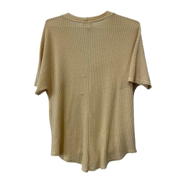 Socialite Top Size Small Short Sleeve Button Front Waffle Knit Tie Front Yellow - Picture 2 of 6